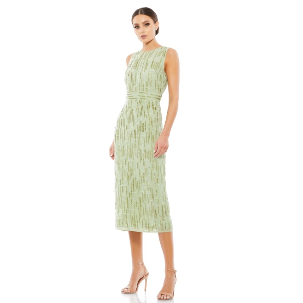 MAC DUGGAL Sequin Mesh Sheath Dress in Sage Size US 2